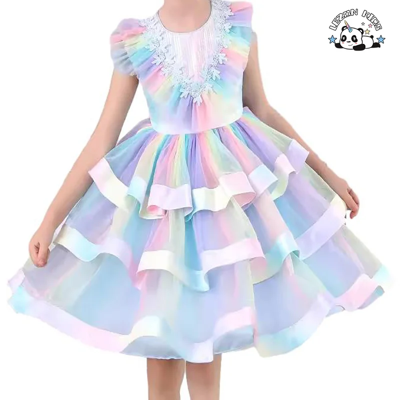 LEZONKIDS - Explosão de Novos Produtos Vestido Infantil de Tecido Arco-íris para Meninas Roupas para Crianças Meninas